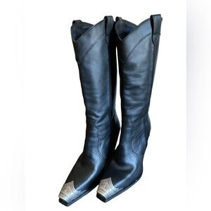 Vero Cuoio Italian Black Tall Boots with Steel Toes size 8